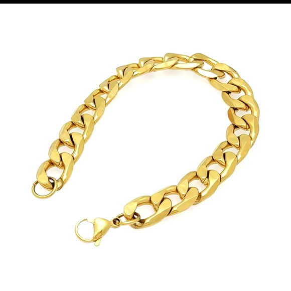 Gold Plated Cuban Link Chain Bracelet for Men Hip Hop Heavy Duty Stainless Steel - Picture 4 of 5